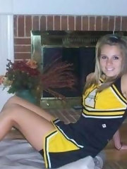 Innocent looking cheerleader teases the camera with her body