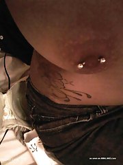 Amateur ebony GF with pierced nips taking topless pics